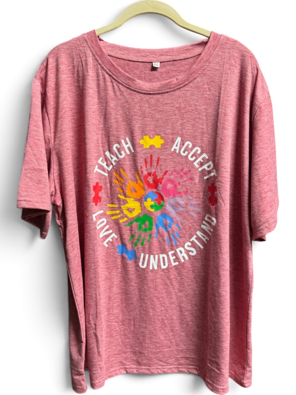 Women’s XXL or L Soft Graphic Tee Teach Accept Love Understand Pink Short Sleeve